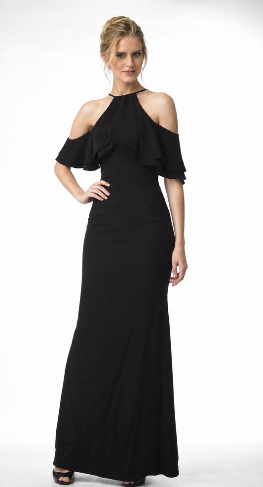 Cold Shoulder Ruffled Details Gown