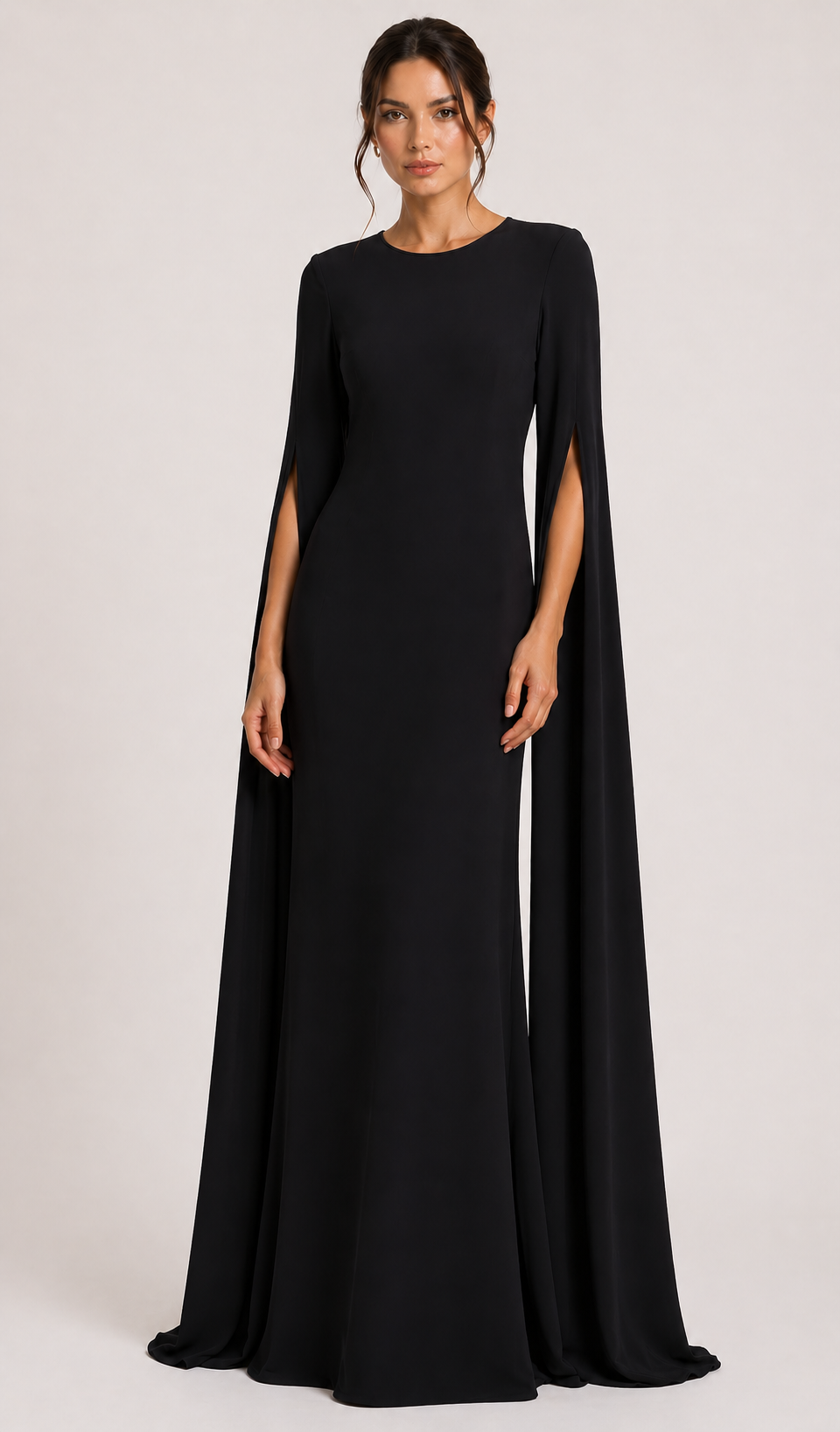 Timeless Clean Cut Gown With Open Long Sleeves