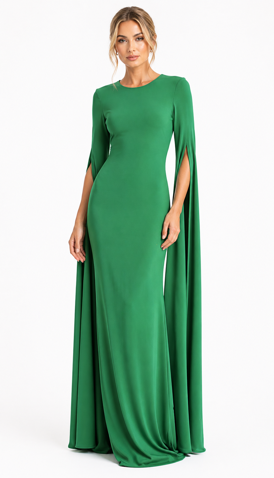 Timeless Clean Cut Gown With Open Long Sleeves