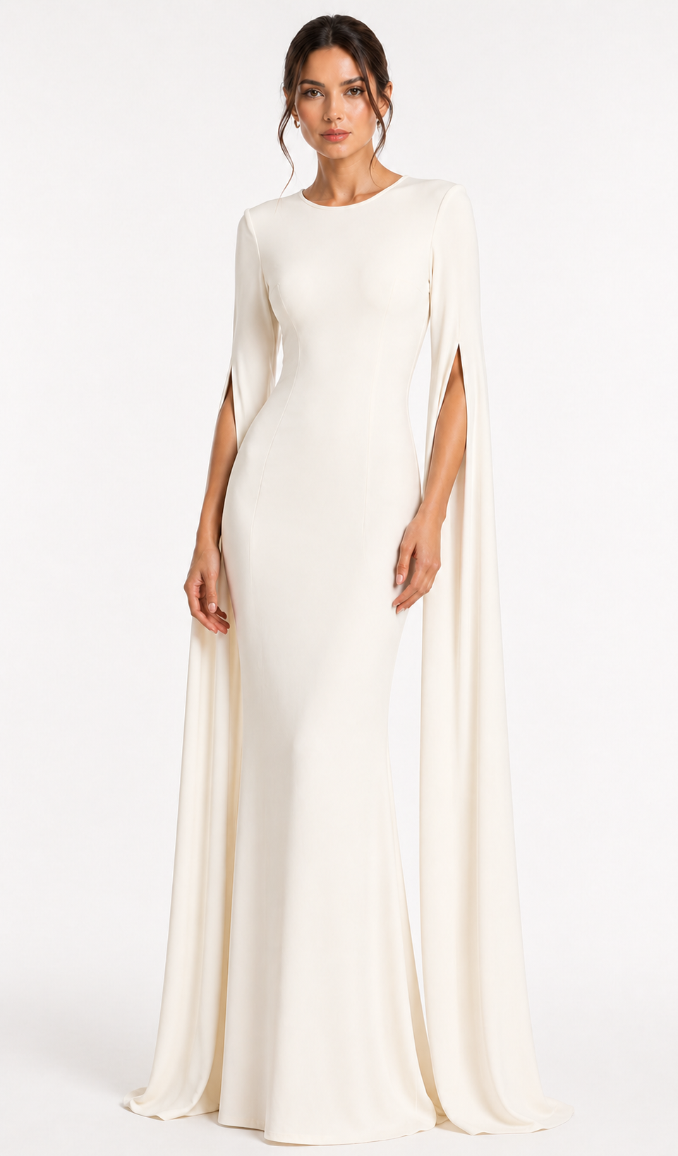 Timeless Clean Cut Gown With Open Long Sleeves