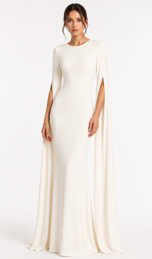 Timeless Clean Cut Gown With Open Long Sleeves