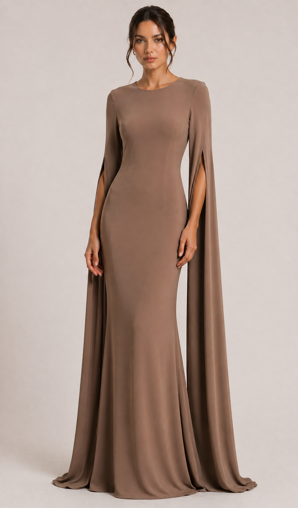 Timeless Clean Cut Gown With Open Long Sleeves