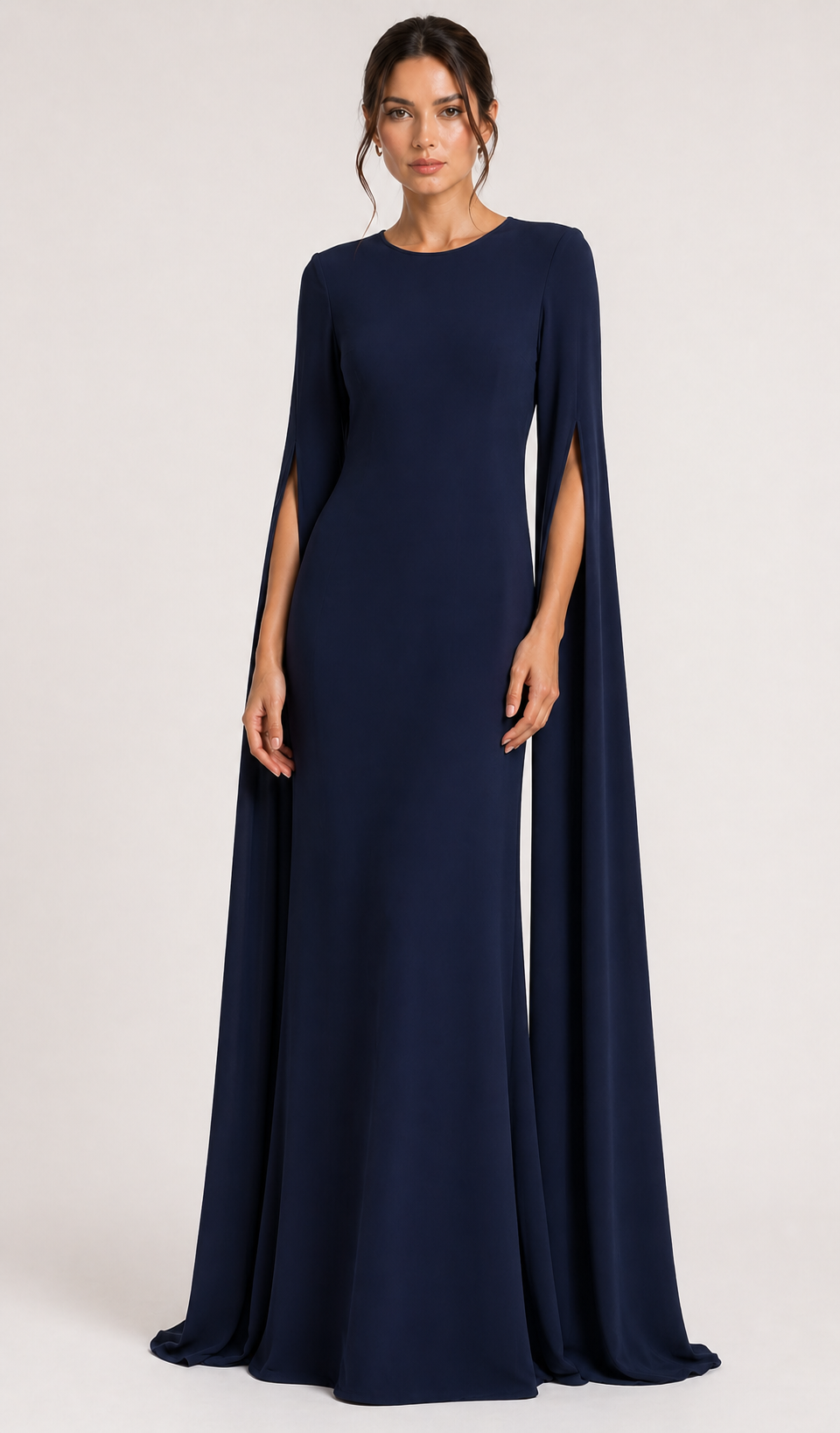 Timeless Clean Cut Gown With Open Long Sleeves