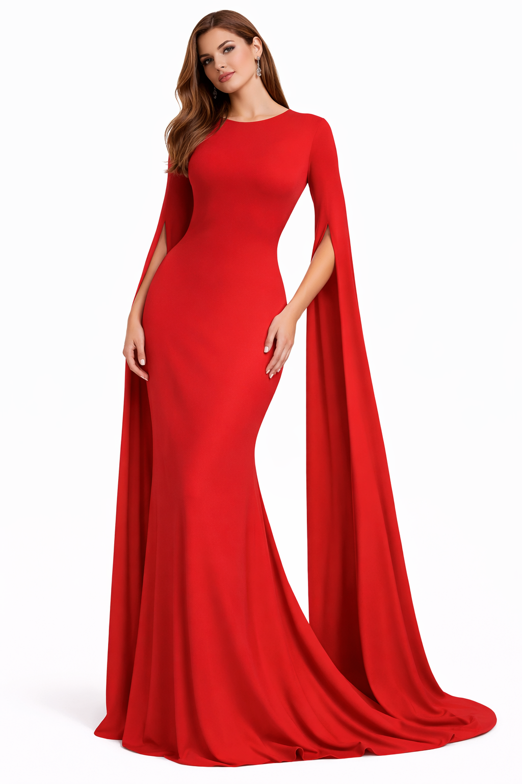 Timeless Clean Cut Gown With Open Long Sleeves