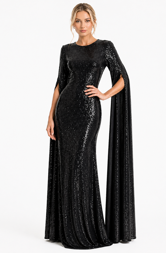 Timeless Clean Cut Gown With Open Long Sleeves