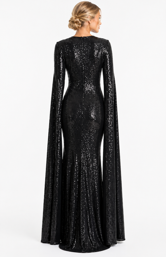Timeless Clean Cut Gown With Open Long Sleeves