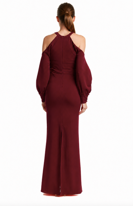 Cold Shoulder Burgundy Slip Dress with Deep V-Neck