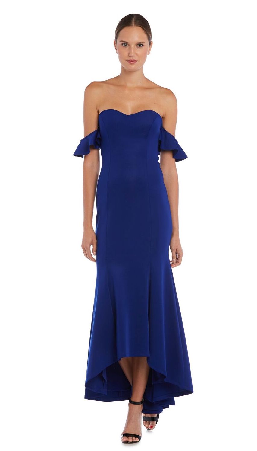 Off-Shoulder Midi Dress With Ruffled Details at Sleeves