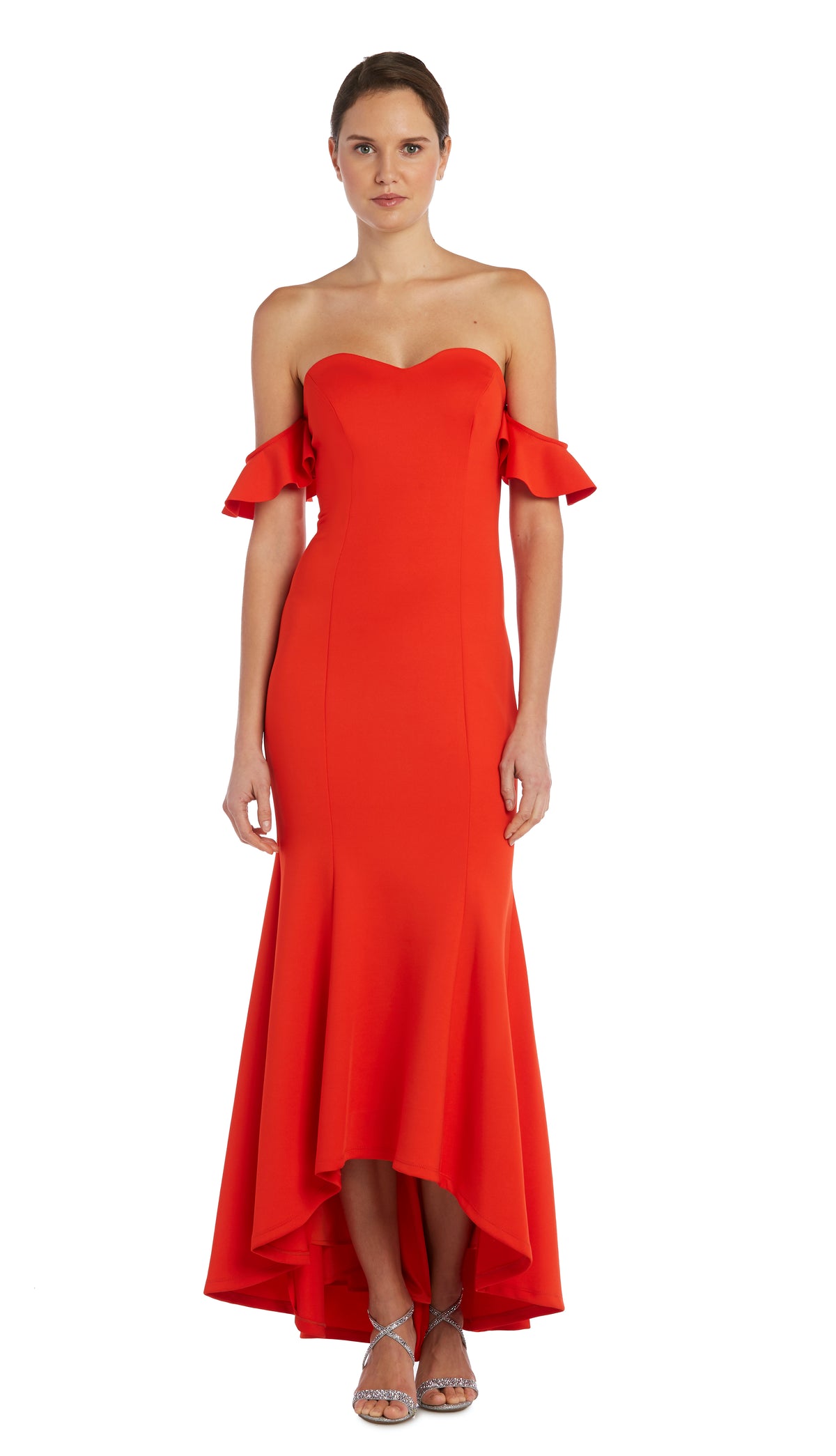 Off-Shoulder Midi Dress With Ruffled Details at Sleeves