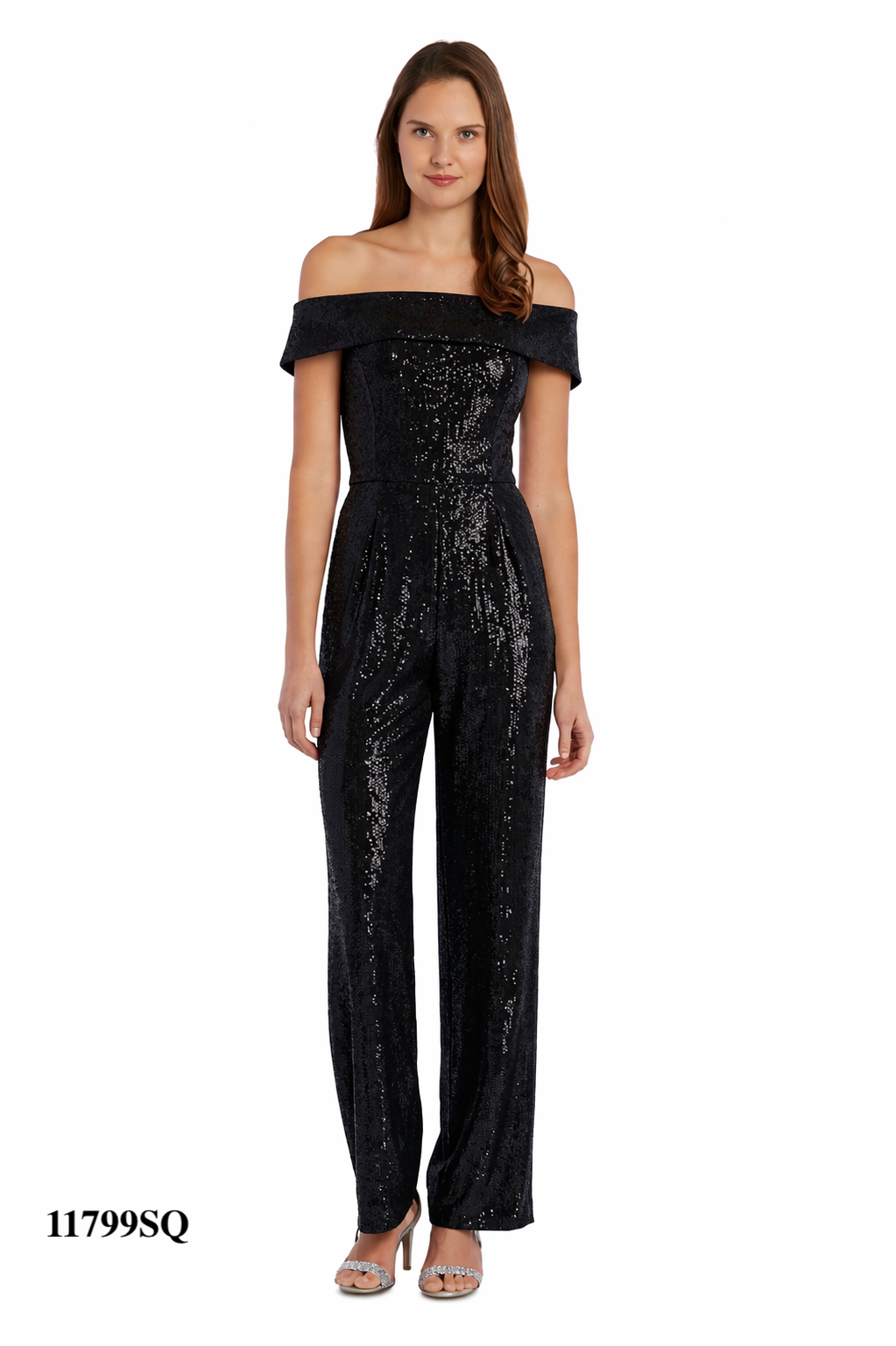 Off-Shoulder Jumpsuit With Fitted Bustier and Straight Cut Leg