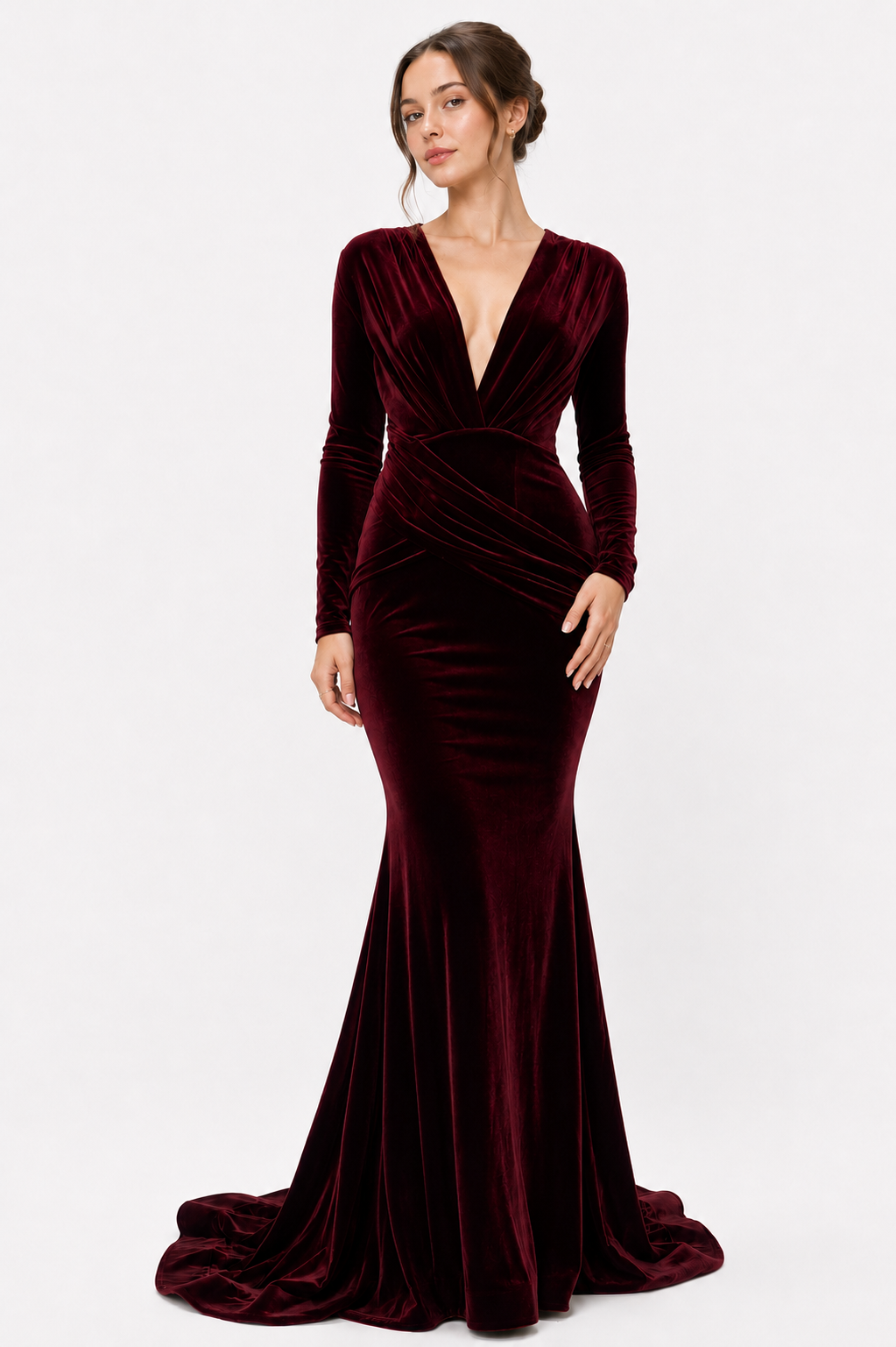 Velvet Long Sleeve Maxi Mermaid Style Gown
