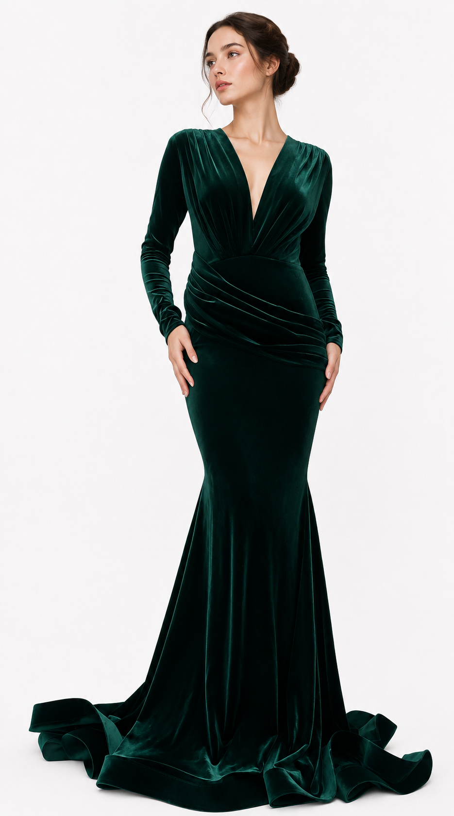 Velvet Long Sleeve Maxi Mermaid Style Gown
