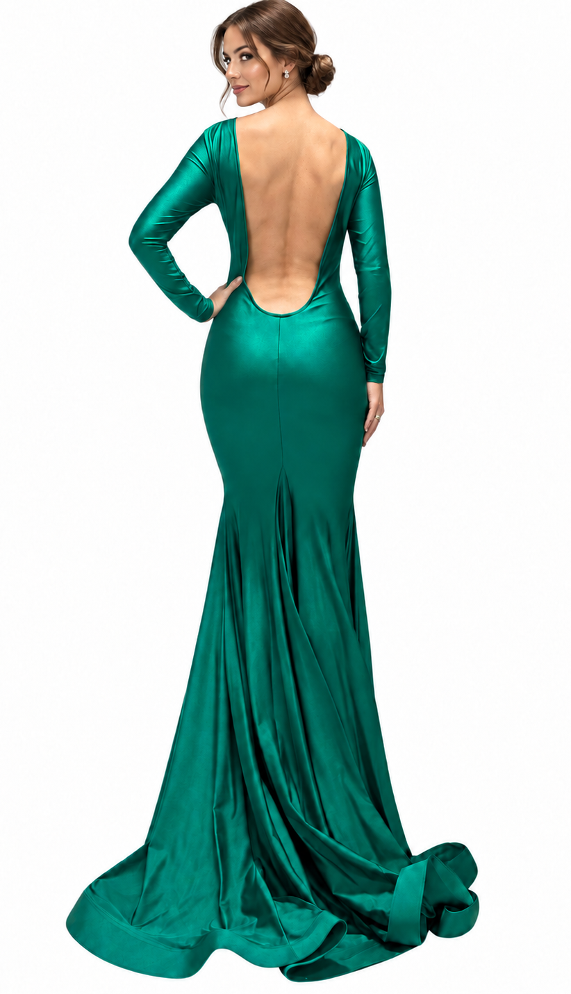 Emerald Backless Long Sleeve Dress