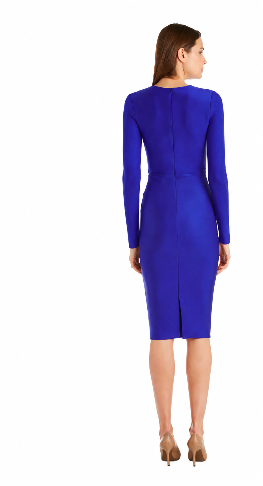 Long Sleeve Fitted Dress With Front Ruched Waist Sash