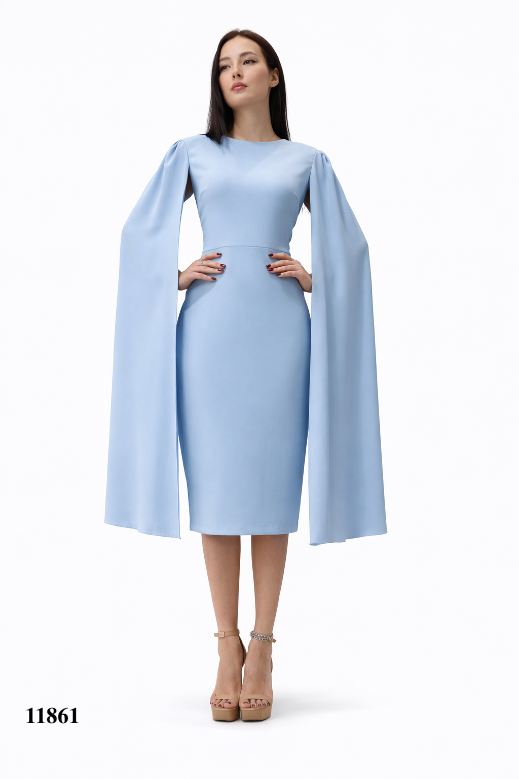 Cape Sleeve Midi Dress
