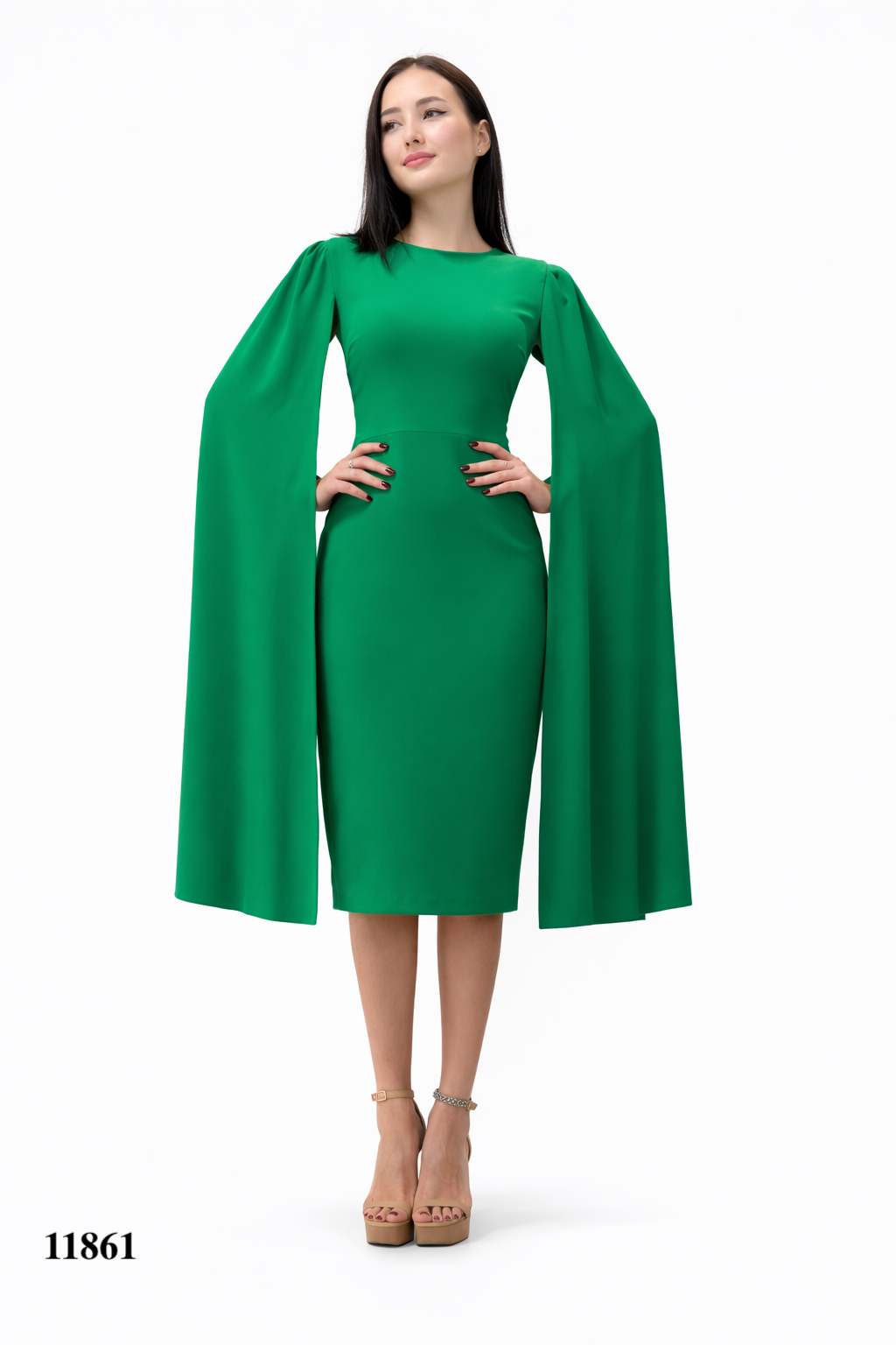 Cape Sleeve Midi Dress