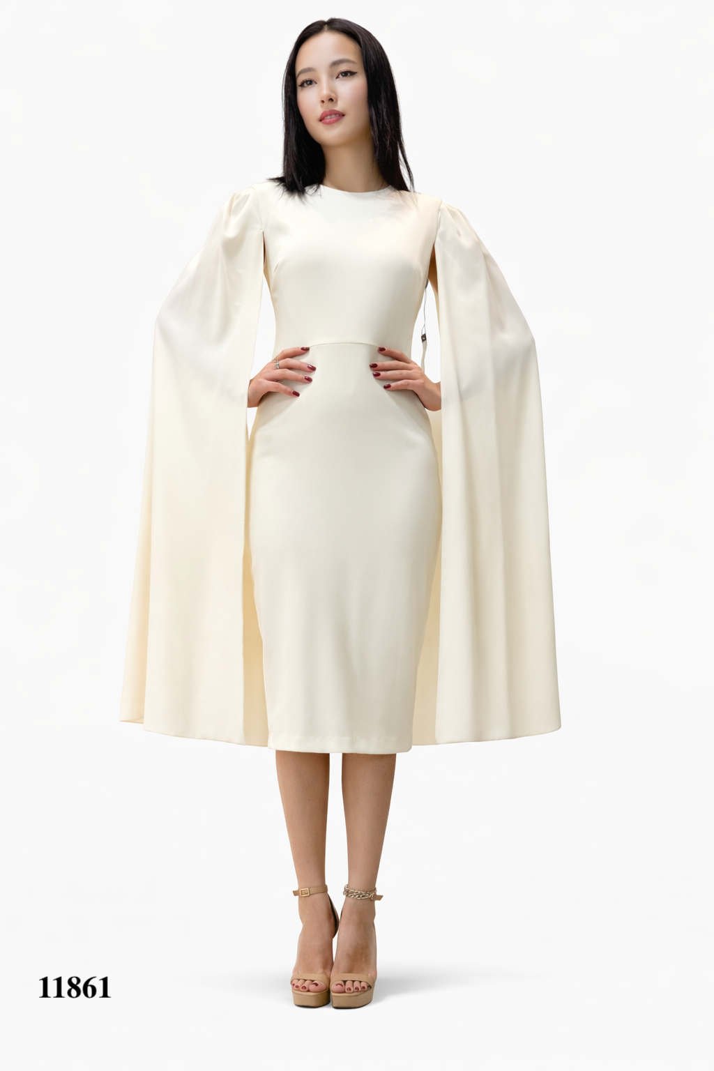 Cape Sleeve Midi Dress