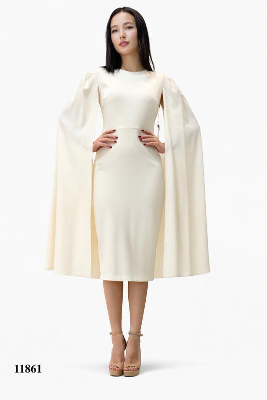 Cape Sleeve Midi Dress