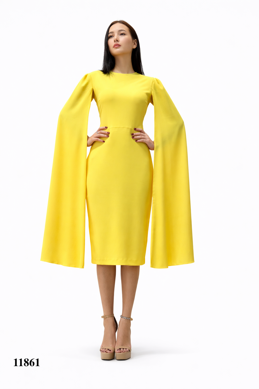 Cape Sleeve Midi Dress