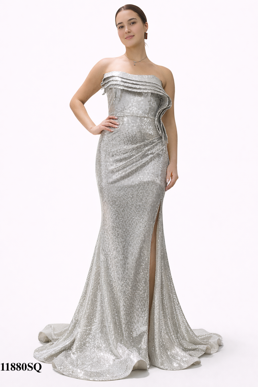 Strapless Mermaid Style Gown with high slit and long train