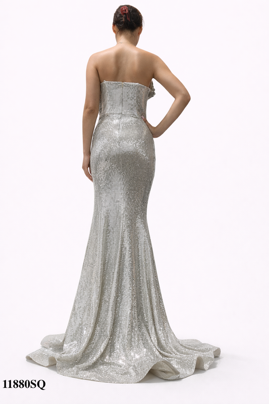 Strapless Mermaid Style Gown with high slit and long train