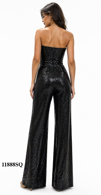 Strapless Jumpsuit with Ruffled Detailed Neckline