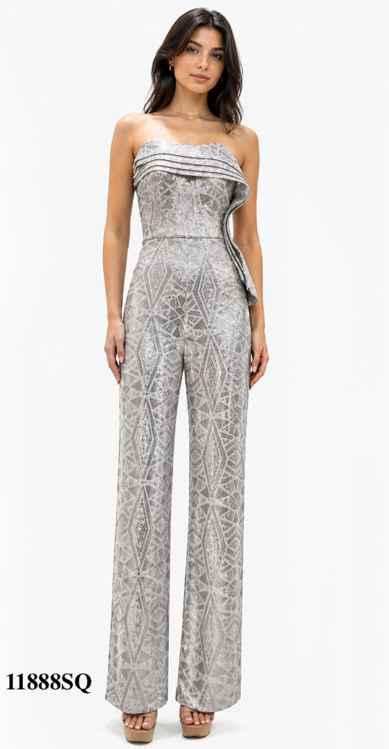 Strapless Jumpsuit with Ruffled Detailed Neckline