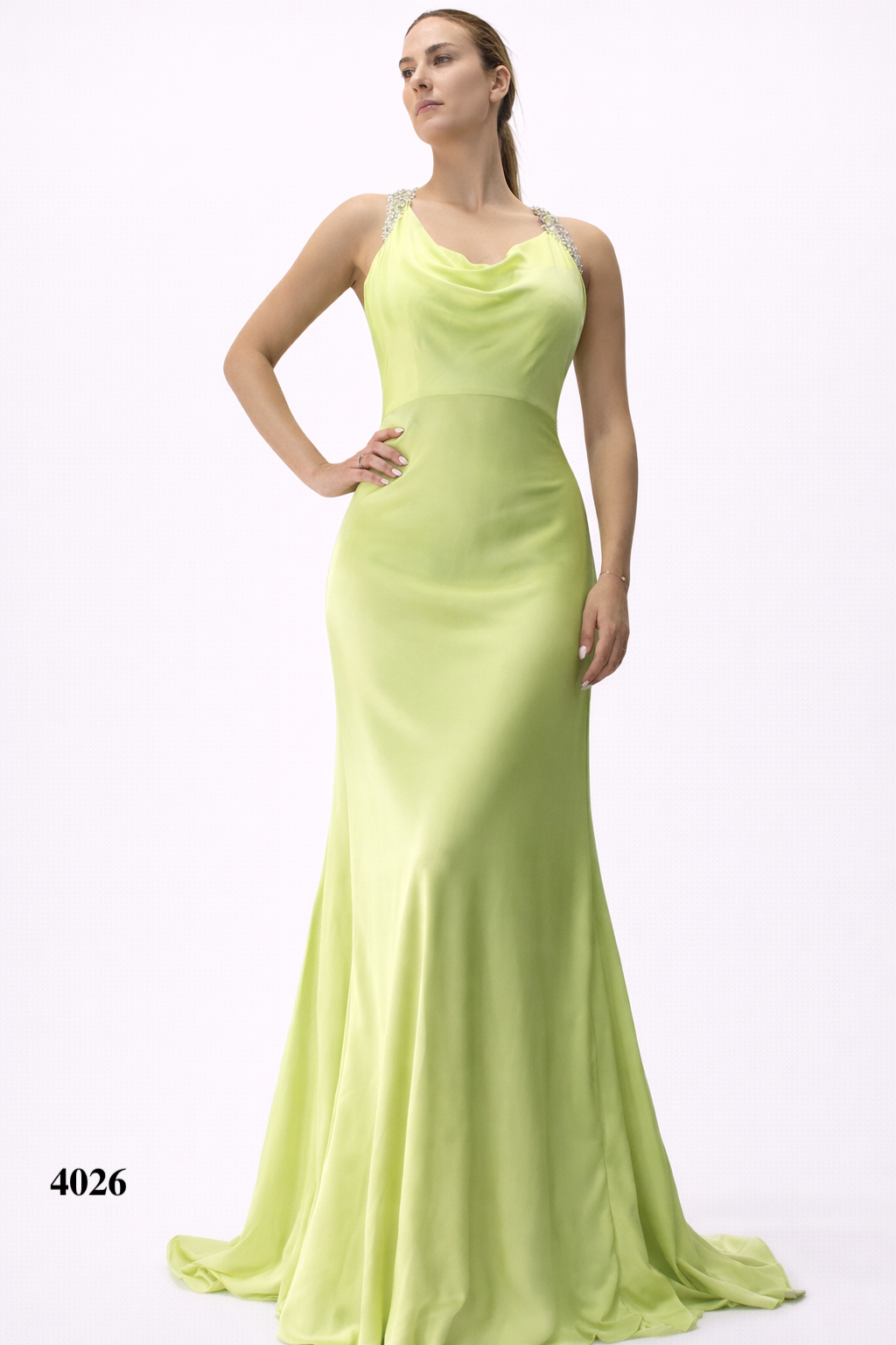 Gown With Rhinestones on Straps and Criss-Cross Details at the back