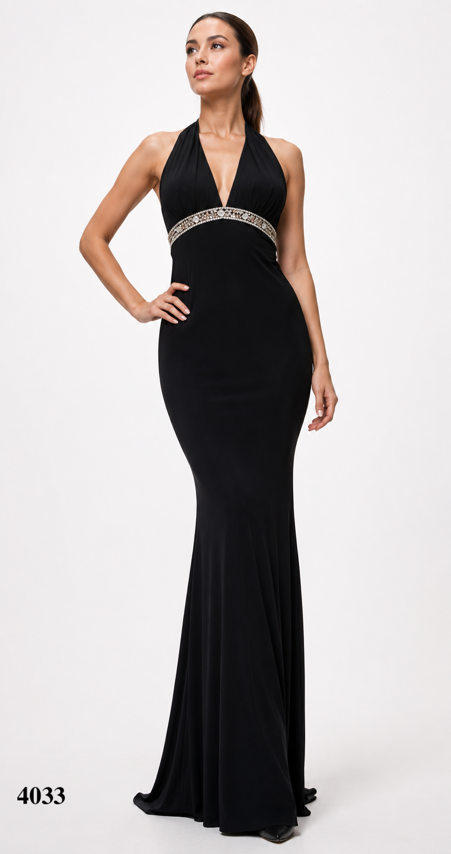 Halter Style Dress With Faux Rhinestones Details At The Waist