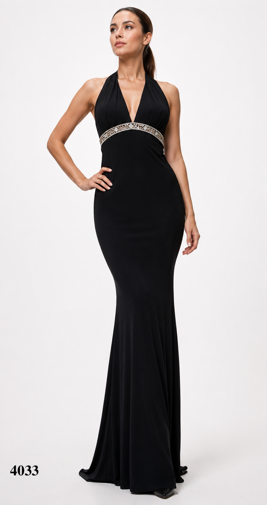 Halter Style Dress With Faux Rhinestones Details At The Waist