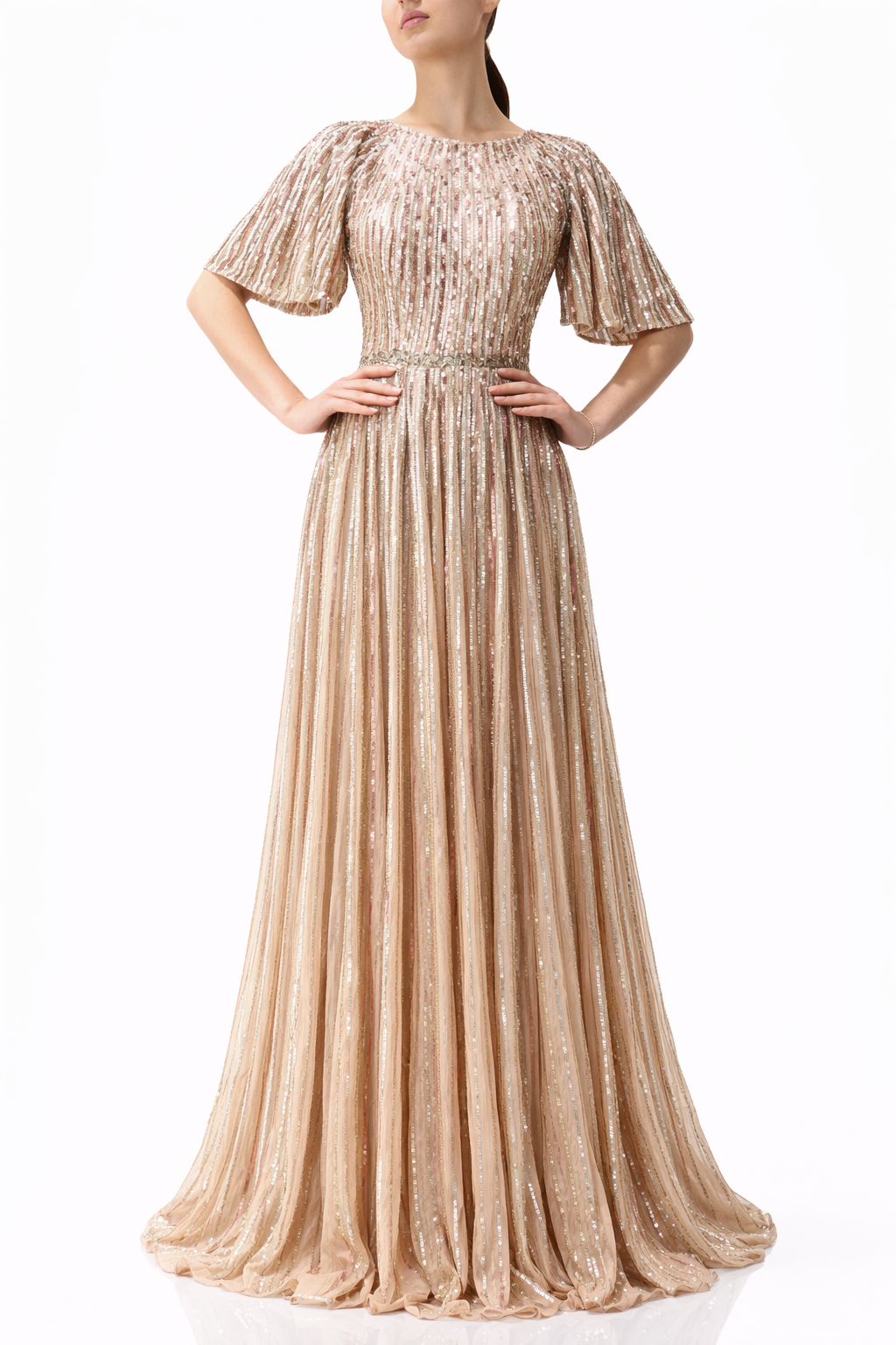 Beaded Butterfly Sleeves Gown