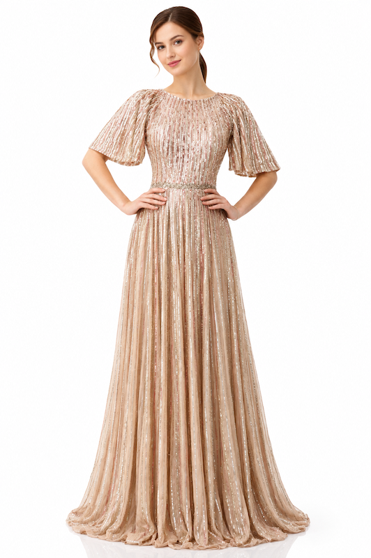 Beaded Butterfly Sleeves Gown