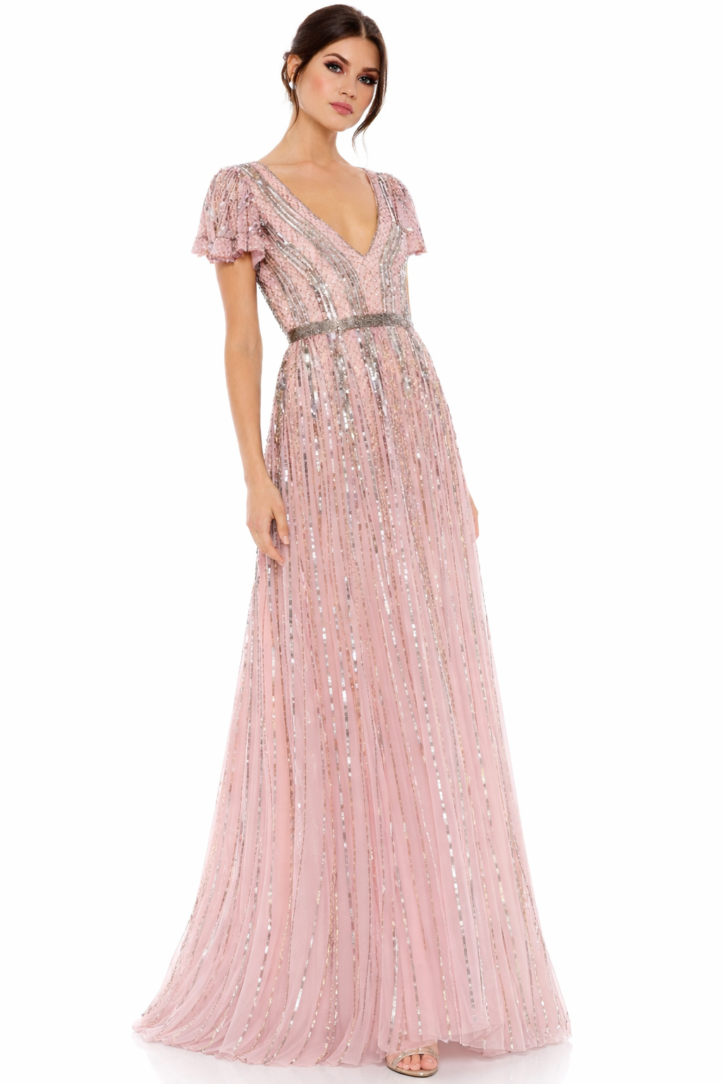 Beaded V-Neck, Empire Waist Dress