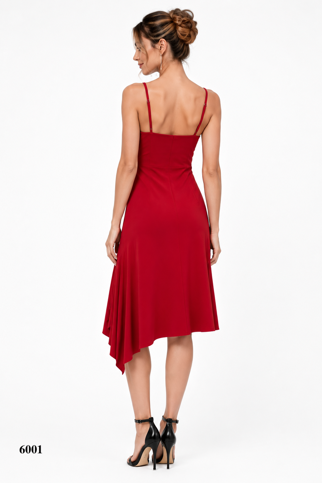 Spagetti Straps Midi Slip-On Dress With Faux Rhinestones Details