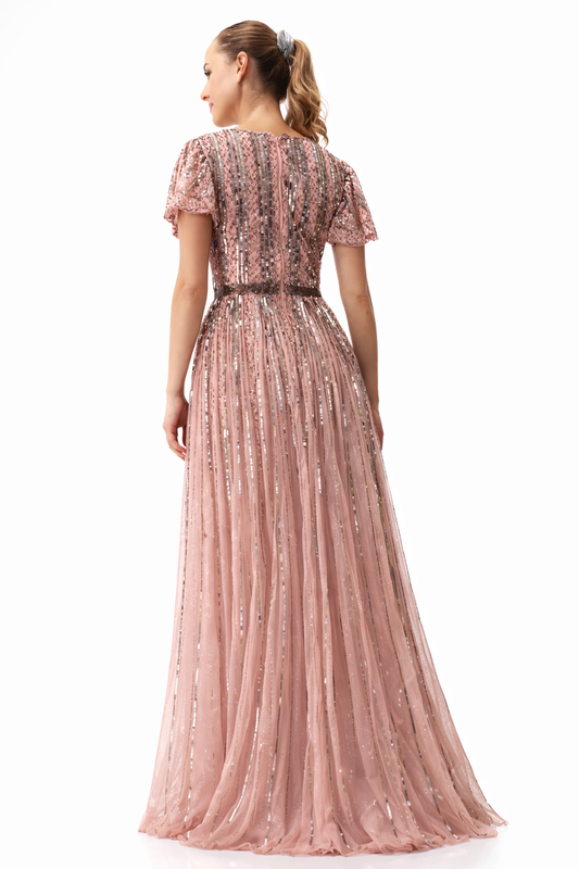 Beaded V-Neck, Empire Waist Dress