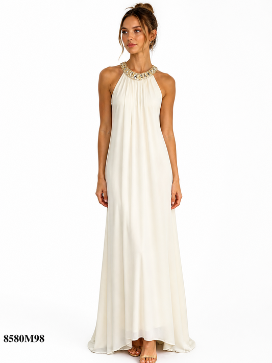 Embellished Halter and Backless Style White Dress