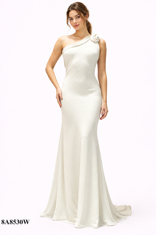 Backless Gown with Rose Design on one Shoulder
