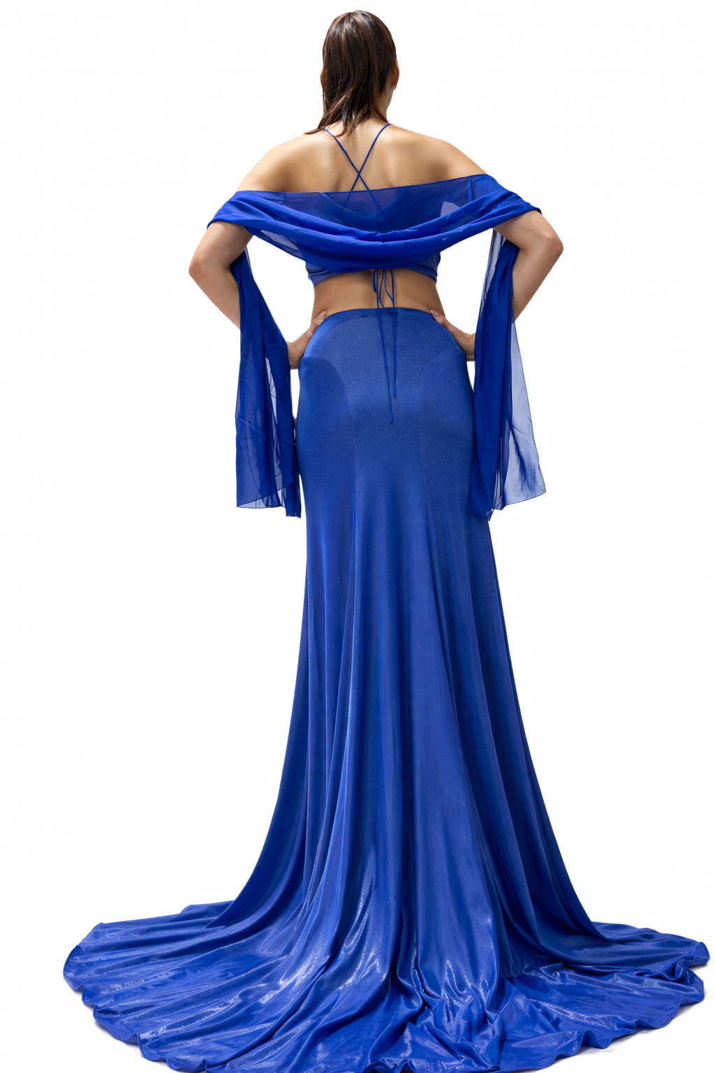 Maxi Mermaid Style Dress With Shawl and Train