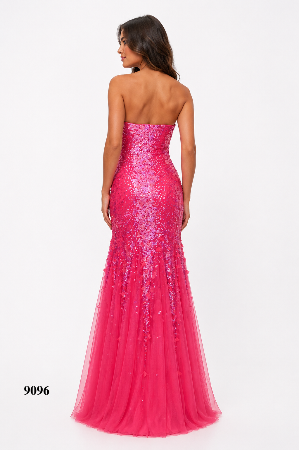 Peacock Feathers & Sequences Detailed Strapless Gown