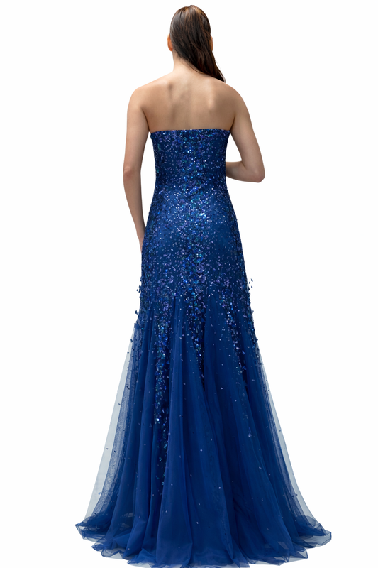 Peacock Feathers Royal Blue Gown