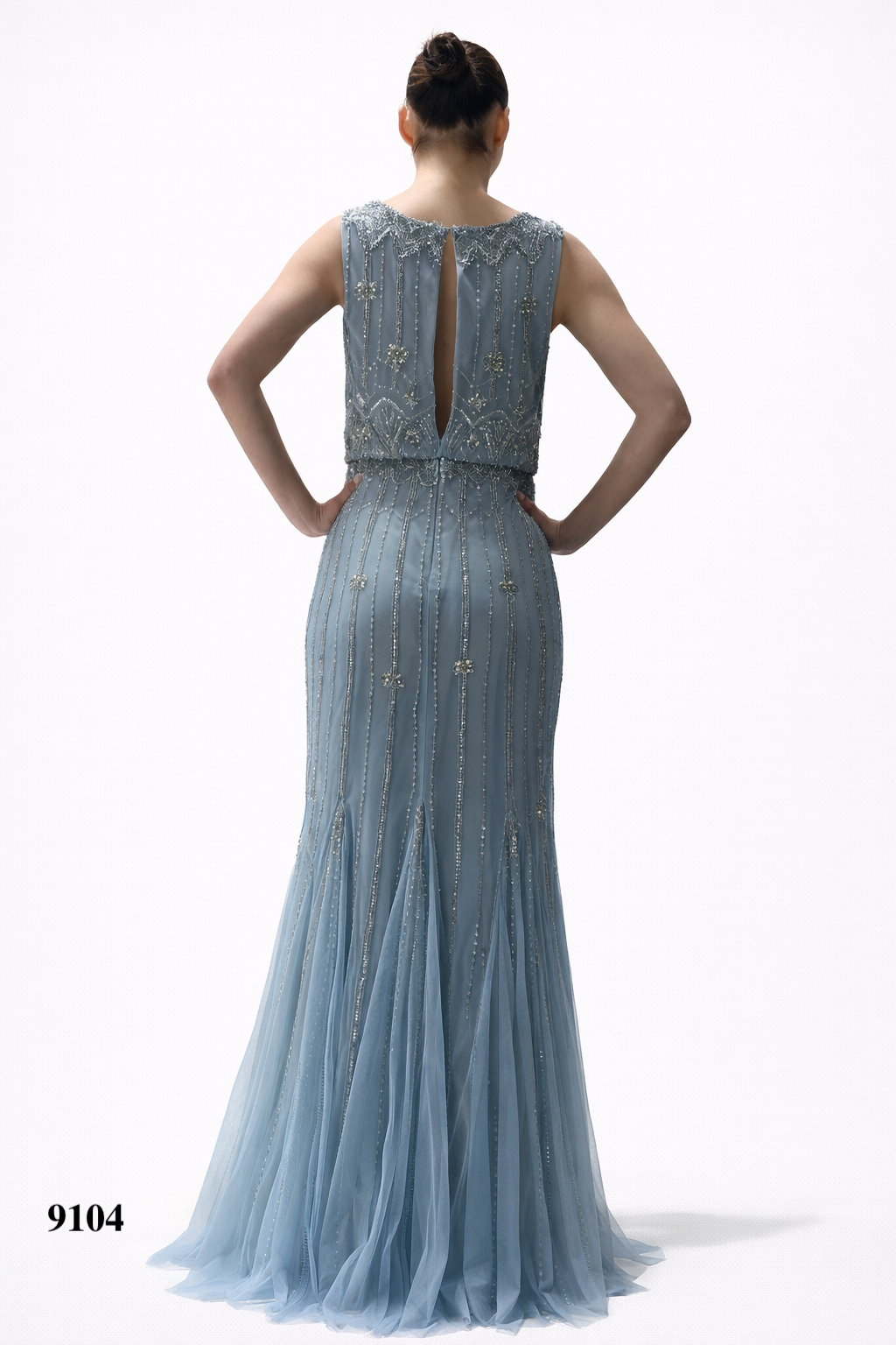 Beaded Sleeveless Gown With Flared Hem