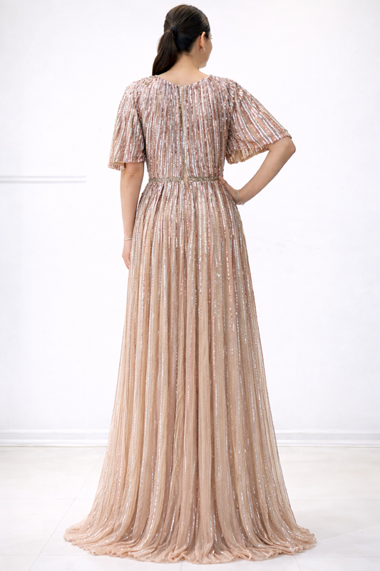 Beaded Butterfly Sleeves Gown