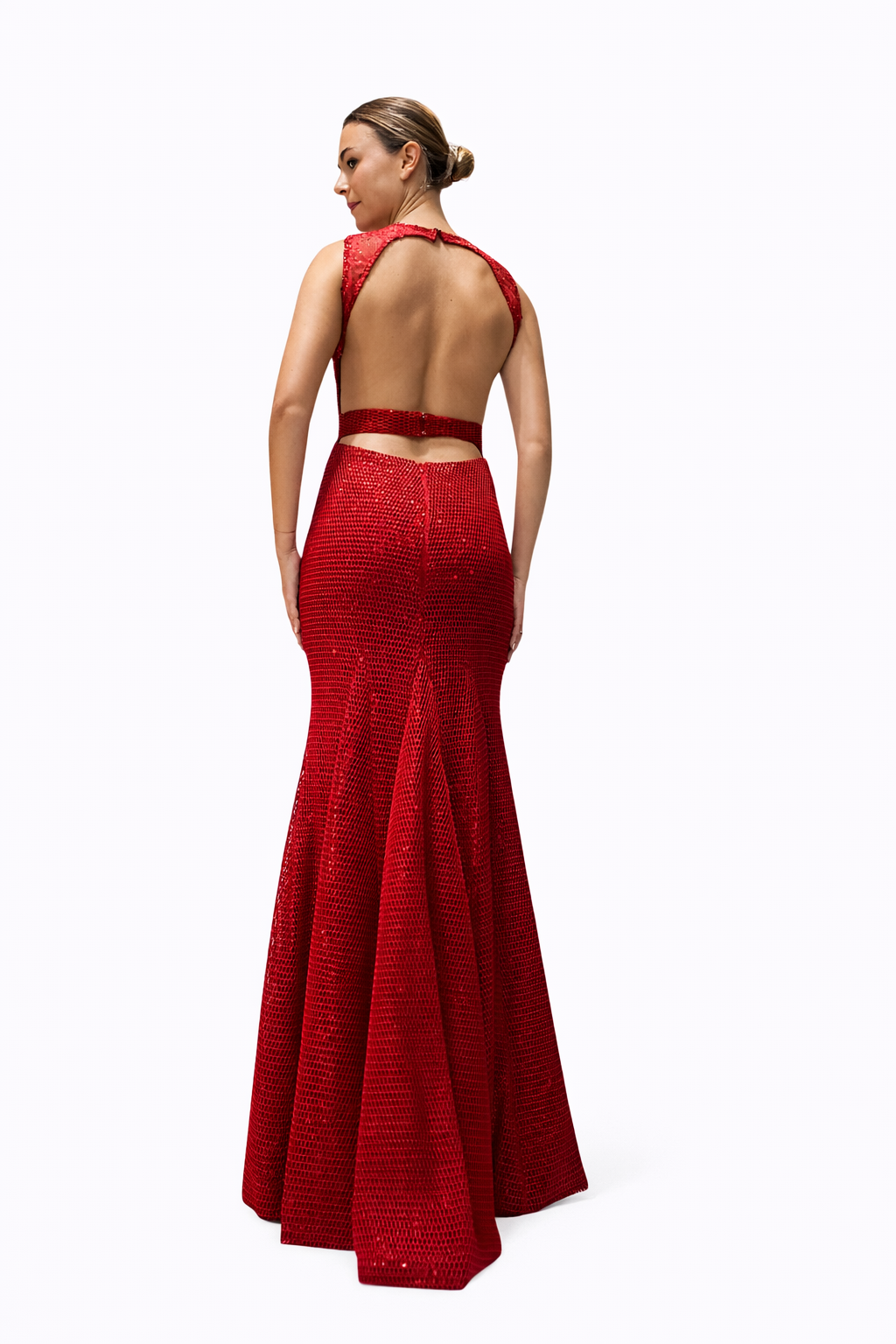 Sleeveless Dress with Detailed Glittery Mesh Fabric