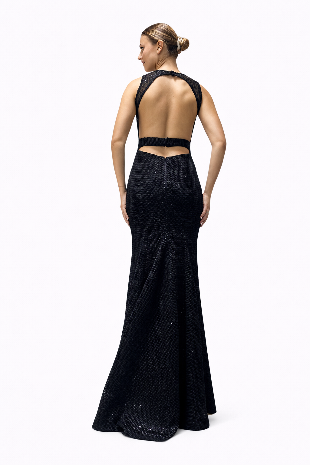 Sleeveless Dress with Detailed Glittery Mesh Fabric