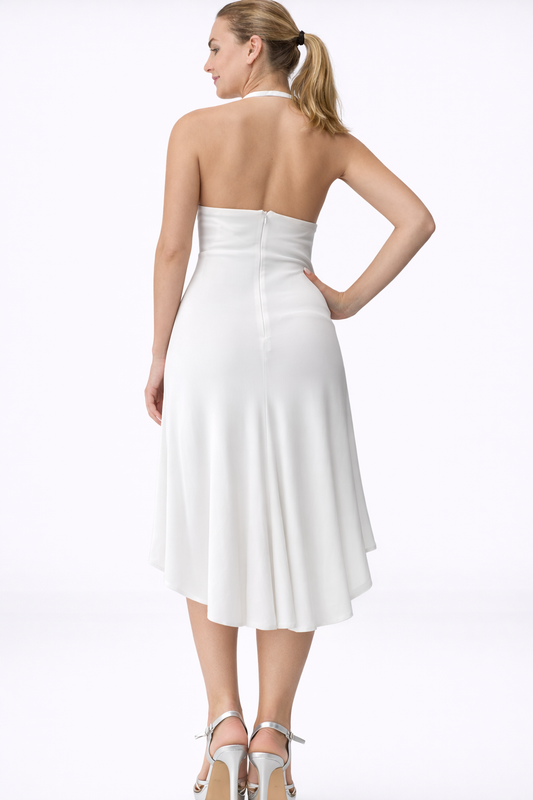 Halter Style and high-low Dress With Rhinestones Details