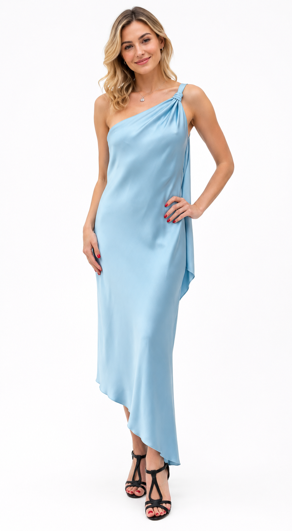 One-Shoulder Satin Asymmetric and Backless Gown