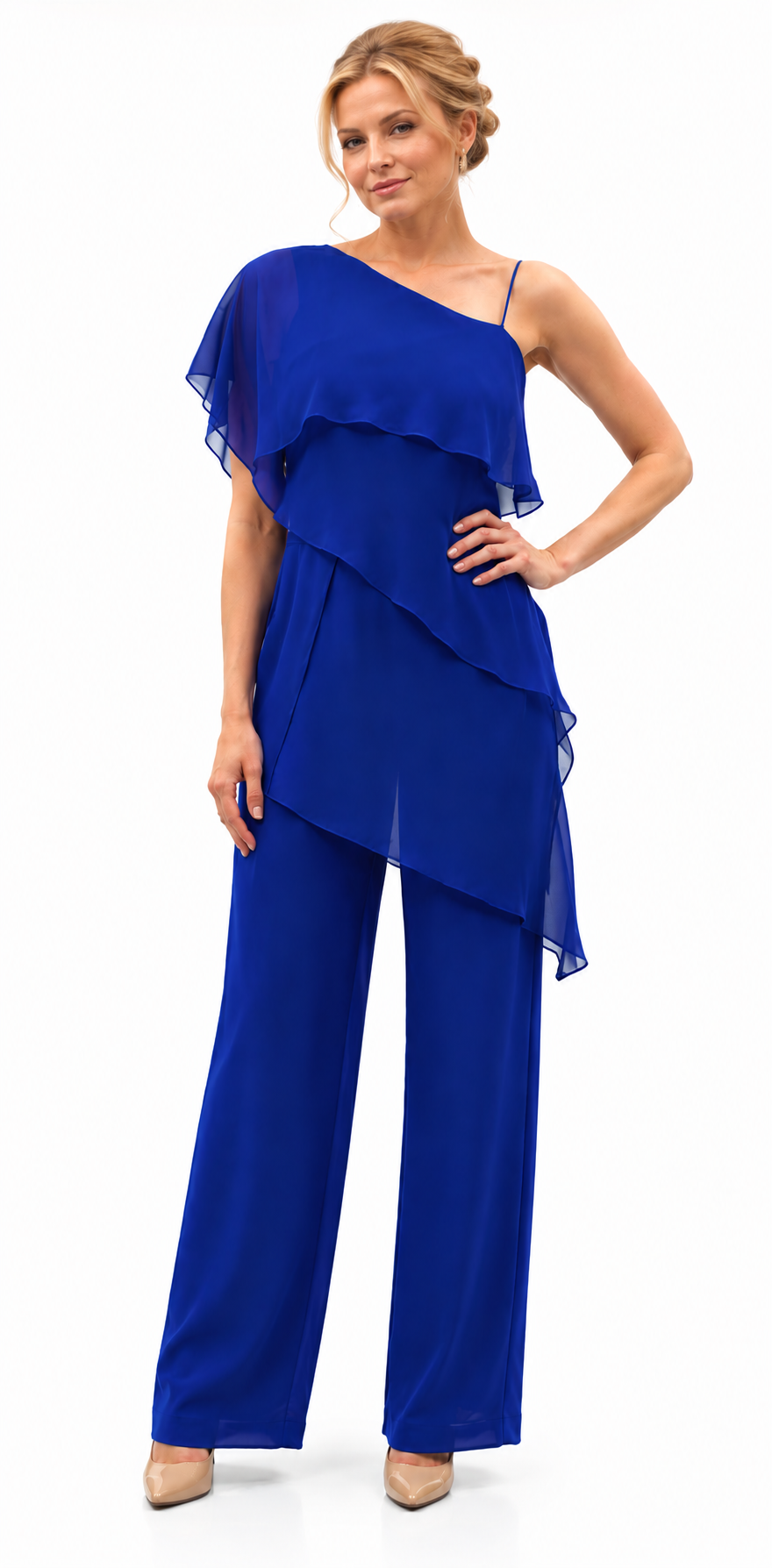 One Shoulder Silk Draped Set