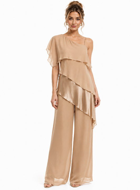 One Shoulder Silk Draped Set