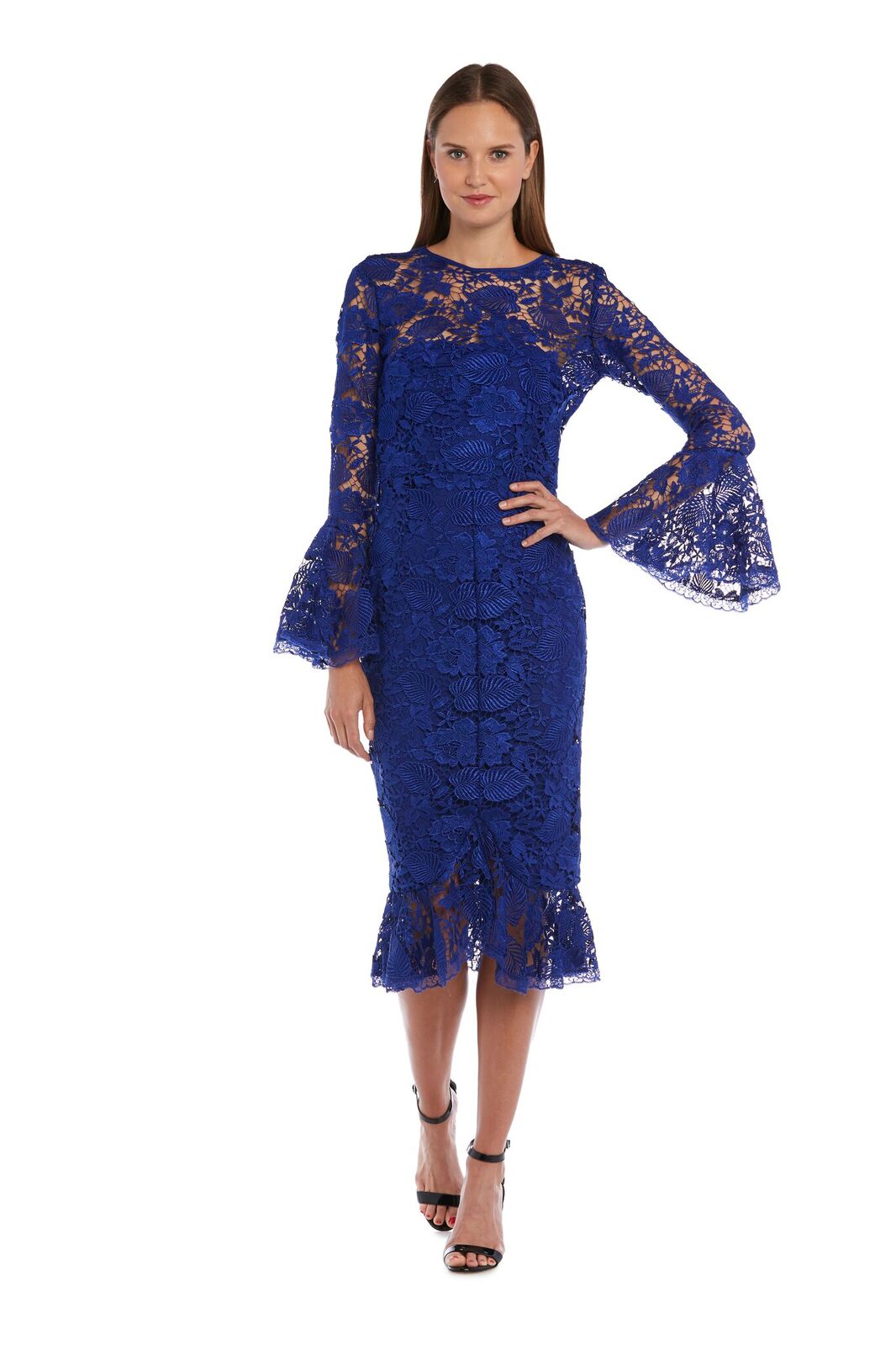 Lace Midi Dress With Bell 3/4 Sleeves